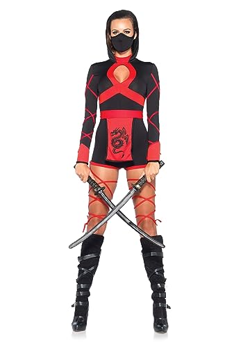 Leg Avenue womens - 3 Piece Dragon Ninja Set Sexy Romper and Face Mask Halloween for Women Adult Sized Costumes, Black/Red, Small US