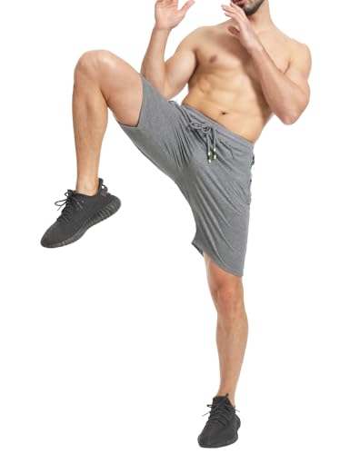 Foto von JustSun Kurze Hosen Herren Shorts Sommer Kurze Jogginghose Baumwolle Sweat Sport Shorts mit Reißverschluss Grau L