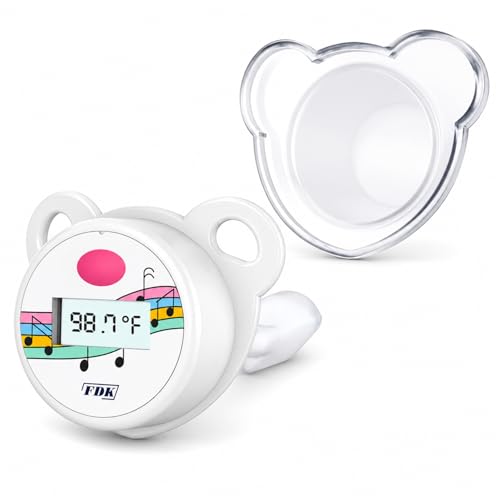 FDK Baby Pacifier Oral Thermometer, High Accuracy Digital Newborn Thermometer with LCD Display, Sick Toddler Essentials Waterproof Mouth Temperature Reader for Easy Fever Monitoring