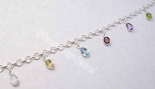Image of Sterling Silver Cut Multistones tcw 8.4 Link Bracelet 8 inch Art Jewelry