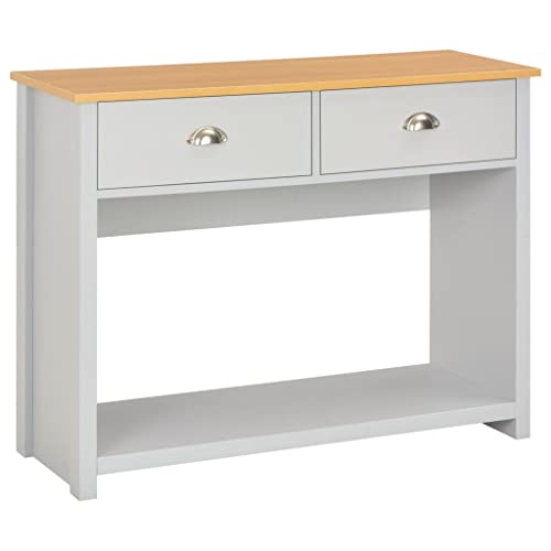 SKTQYQO Mesa consola gris 97 x 35 x 76 cm de madera multicapa y melamina con 2 cajones y estante, mueble para salón, solución de decoración clásica para interiores, diseño