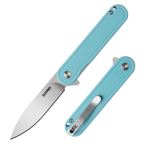 Image of OLITANS G040 Pocket Knife, 2.75'' D2 Steel Blade G10 handle, Small EDC Knife with Pocket Clip for Men Women, 2.1oz (Cyan)