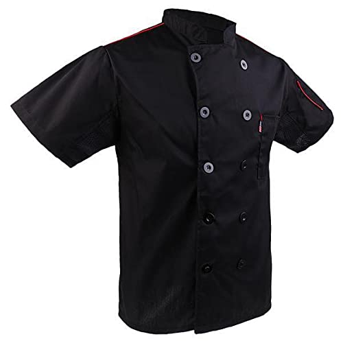 merishopp 2xMen Women Short Sleeve, Restaurant Chef Jacket Kitchen Coat L Black| Premium | Stylish | Trendy | Fashionable-picture-22