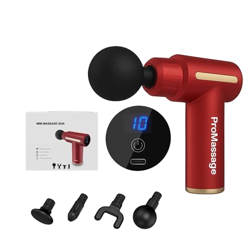 PROMassage Gun, Deep Tissue Massager Handheld with 4 Massage Heads and Hand Massager with LCD Display Touchscreen Targeted Relaxation of Shoulders, Back & Body, Gift for Men/Women Red