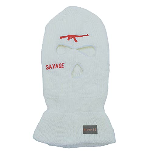 3-Hole Knitted AK47 Pattern Ski Mask White Full Face Cover Thermal Cycling Balaclava MK4X-AK47-WT