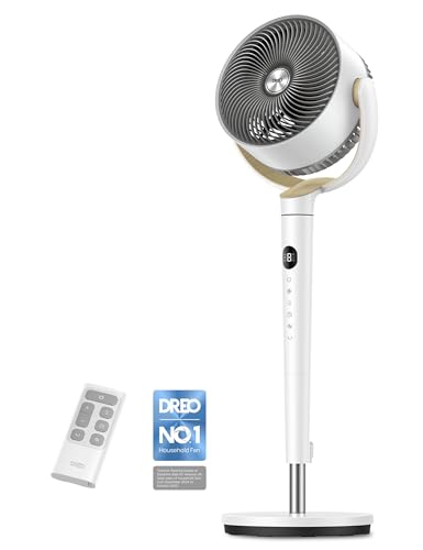 DREO 20dB Quiet 9" Pedestal Fan with DC Motor for Bedroom, 120° Oscillating Silent Floor Fan, 9 Speeds & 4 Modes, 8H Timer, Remote, 37-42" Adjustable Height, Energy Efficient Fan for Home & Office