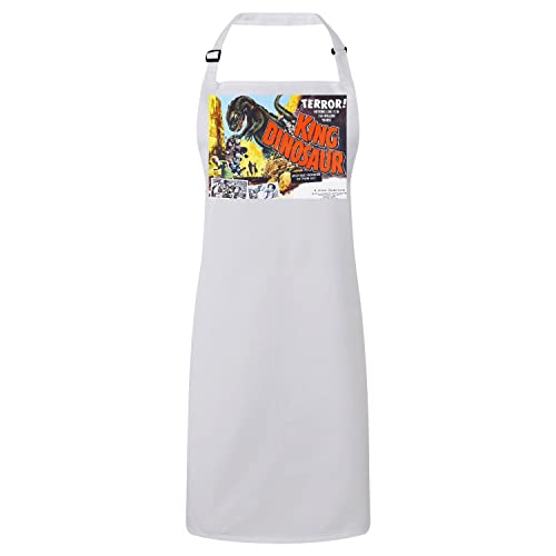 Tablier cuisine blanc king dinosaur fini les taches avec style affiche retro