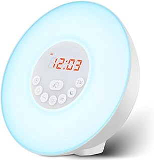 Forynd Sunrise Alarm Clock Wake Up Light - Upgraded Version Light Alarm with Sunrise/Sunset Simulation Dual Alarms and Snooze Function, 6 Colors Atmosphere Lamp, 6 Natural Sounds and FM Radio