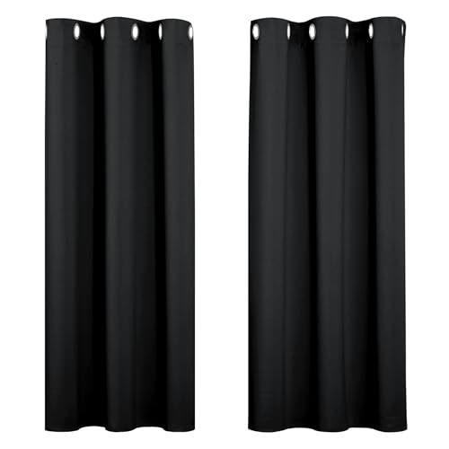 PONY DANCE Short Black Blackout Curtains With Eyelet for Bedroom, Thermal Room Darkening Privacy Curtains & Drapes for Nursery Kids，Soundsproof Light Blocking Drapes, W 34" x L 54", 2 Panels - Image 6