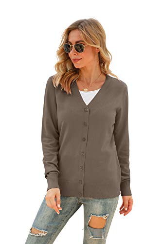 Image of VIISHOW Women Long Sleeve Button Down V Neck Lightweight Basic Knit Sweater Cardigan