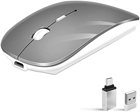 Vxeei Wireless Mouse for Laptop, Bluetooth Mouse for MacBook Pro/Air/Mac/iPad/Chromebook/Computer -Rechargeale Dual Mode(USB 2.4Ghz + Bluetooth 5.2) Silent Cordless Mouse with USB C Adapter,Gray
