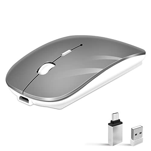 Vxeei Wireless Mouse For Laptop, Bluetooth Mouse For Macbook Pro/Air/Mac/Ipad/Chromebook/Computer -Rechargeale Dual Mode(Usb 2.4Ghz + Bluetooth 5.2) Silent Cordless Mouse With Usb C Adapter,Gray #TOP3