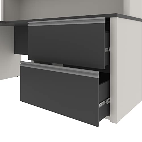 Bestar Connexion 72W U-Shaped Executive Desk With Lateral File Cabinet And Hutch In Slate & Sandstone #TOP6
