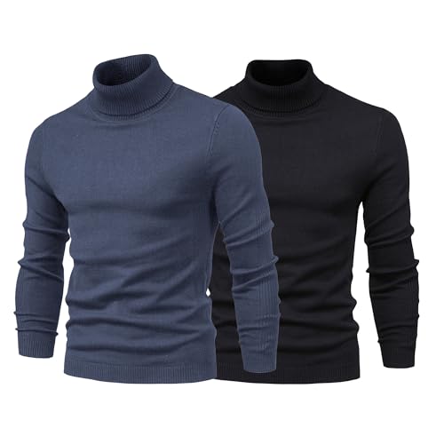 Maiyifu-GJ 2 Pack Men's Slim Fit Turtleneck Sweater Long Sleeve Thermal Pullover Sweaters Lightweight Knitted Underwear Tops