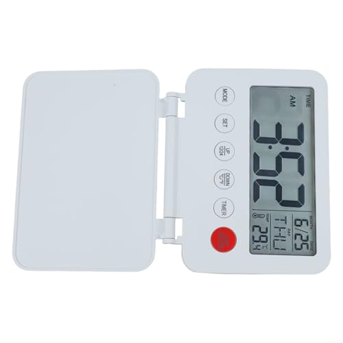 Reloj despertador de viaje LCD compacto con pantalla de temperatura y volumen ajustable para preferencias personales (blanco)