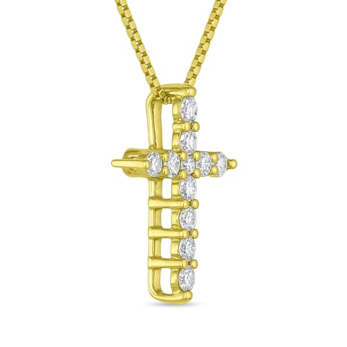 1/4 Carat Natural Diamond Cross Necklace for Women 14K Gold - Small 1/2 Inch Cross Adjustable 14K Gold Box Chain2