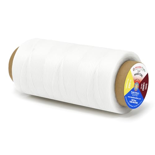 Mandala Crafts White Flat Waxed Thread for Leather Sewing - 273 Yds 150D 0.8mm Polyester Leather Thread String Waxed Cord for Leatherwork, Beading, Bookbinding, Hand Stitching