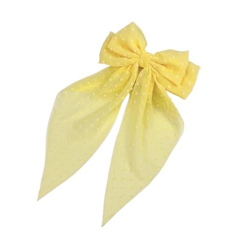 fKiZanthene Yellow Hair Bow Clip with Silky Ribbon Tail Large 40x20cm Satin Hair Bow Hair Styling Accessory for Parties School Daily Wear