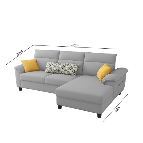 Image of Casaliving Seams RHS 4 Seater L Shape Sofa for Living Room (Grey Fabric) Premium Fabric Sofa