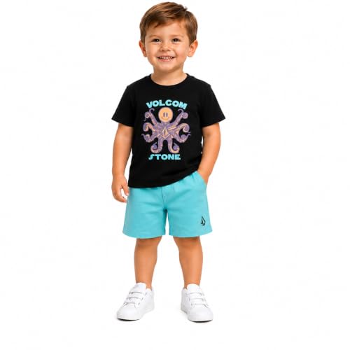 Image of Volcom Toddler Baby Boy Shorts Set - 2 Piece Short Sleeve Graphic Tees and Tech Stretch Shorts for Boys Infant Summer Clothes