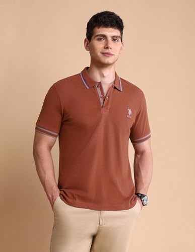 Image of U.S. Polo ASSN. Solid Slim Fit Polo T Shirts for Men - 100% Cotton, Half Sleeves Mens Tshirt