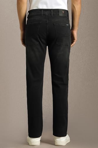 Image of Louis Philippe Men's Slim Fit Stretch Fabric for Comfort Authentic Twill and Durable Ankle Length Cropped Jeans
