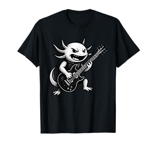 Axolotl Playing Guitar Rock Funny T-Shirt