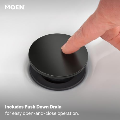 Image of Moen Halle Matte Black Widespread Traditional Bathroom Faucet with Drain Assembly for 3-Hole Applications, 84972BL