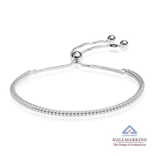 Image of TRUESILVER ACPL 925 Sterling Silver Sliding Bolo Bracelets for Women | BIS Hallmarked Fancy Link Rolo Design Bracelet | Adjustable Slider Chain Bracelet Gift for Birthday Anniversary Wedding