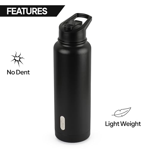 Image of CELLO Puro Steel-X Ultimo 1200 Insulated Water Bottle 970 ml, Black | Fridge Safe PU Insulated Lightweight Slim & Stylish Leakproof Easy to Carry Backpack Water Bottle for Travel Office & Daily Use