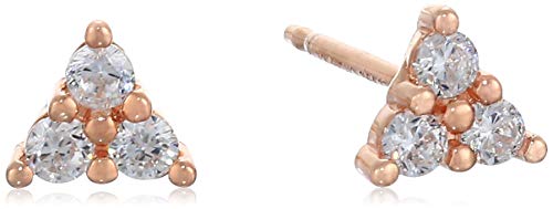 Amazon Collection 14K Rose Gold Plated Sterling Silver Cubic Zirconia Stud Earrings
