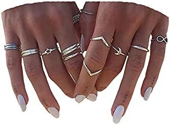 BERYUAN Women 12pcs Rings Silver Rings for Teen Girls Women Ring Set Rings Size 5 6 7 8