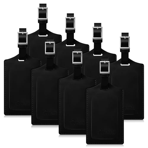 Image of 8 Pack Leather Luggage Travel Bag Tags by Travelambo Black