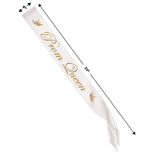Image of Beistle Prom Queen Satin Party Sash, 33 inch x 4 inch, White /Gold