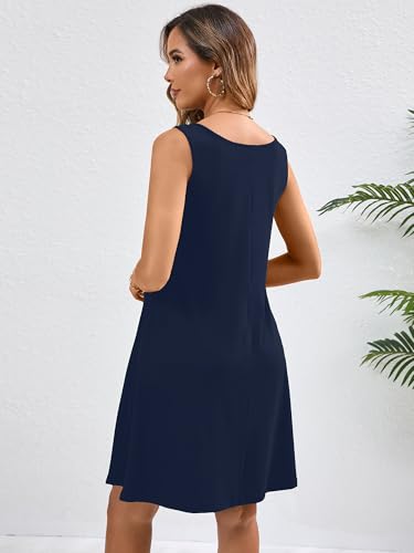 Image of KORSIS Summer Dress for Women Casual T Shirt Tank Dresses Sleeveless Swing Flowy Ladies Beach Vacation Sundress with Pocket