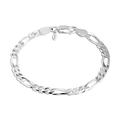 LeCalla Links 925 Sterling Silver Italian Figaro-Chain Bracelet for Men 9 Inches Cover