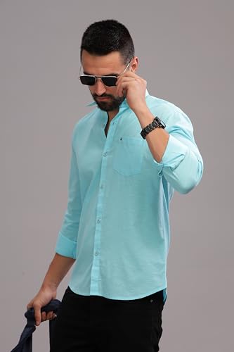 Image of Men's Cotton Linen Solid Shirt | Slim Fit Full Sleeve Casual Shirt | Lightweight | Breaethable | Stylish