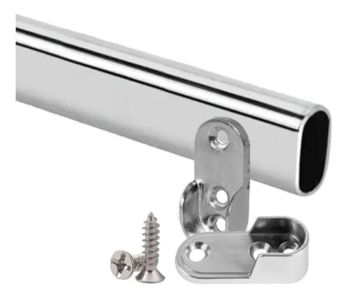 Catálogo para Comprar On-line Ovalado disponible en línea para comprar. 35 Tubo Ovalado Cromado Para Clóset 100 cm con 2 Bridas, Barra Ovalada Colgadora de Ropa para Armario con Soportes de Extremo