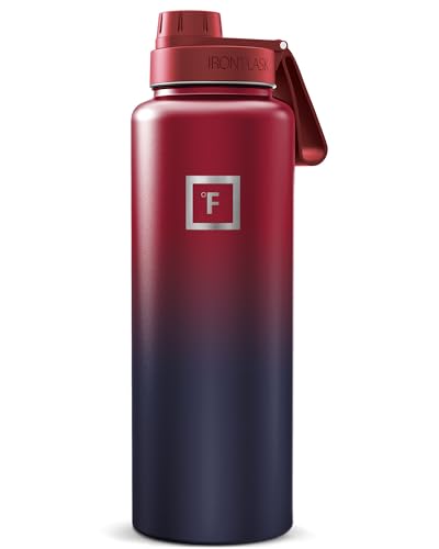 Image of IRON FLASK Camping & Hiking Hydration Flask with Spout, Wide Mouth Insulated Stainless Steel Sports Water Bottle - Dark Rainbow 40 oz - Spout (1 Lid)