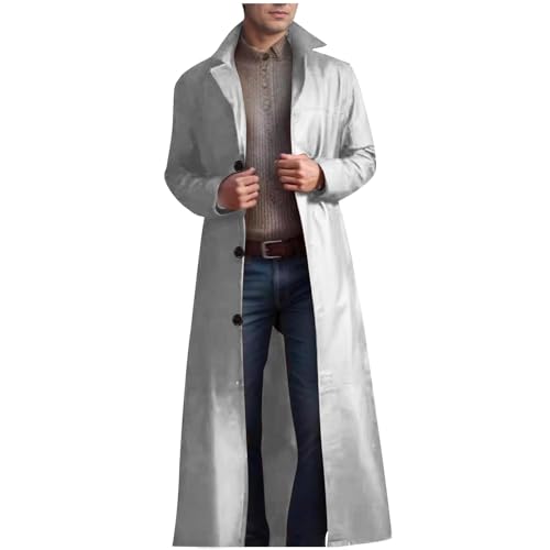 Men PU Leather Jacket Slim Fit Long Faux Leather Coats Winter Windproof Trench Coat Fashion Button Jacket Outerwear