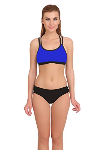 Image of Fashion Comfortz Sports Bra and Panty Set,Ladies Undergarments for Sports,Womens Girls Cotton Lycra Spandex,Bra and Panty Set,Sexy Lingerie,Regular Bra and Panty for Girls Sexy, Blue
