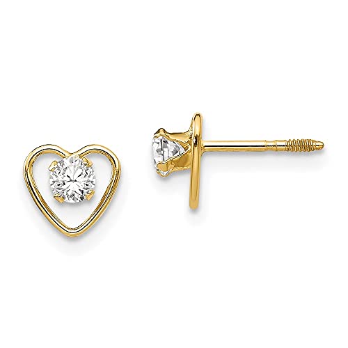 Auriga Fine Jewelry 14K Yellow Gold Madi K 3mm White Zircon Heart Stud Earrings (L-6 mm, W-6 mm)