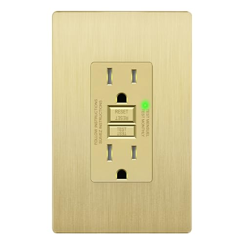 Image of LIDER GFCI Outlet 15Amp, Brushed Wall Plate, ETL Listed, Matte Gold