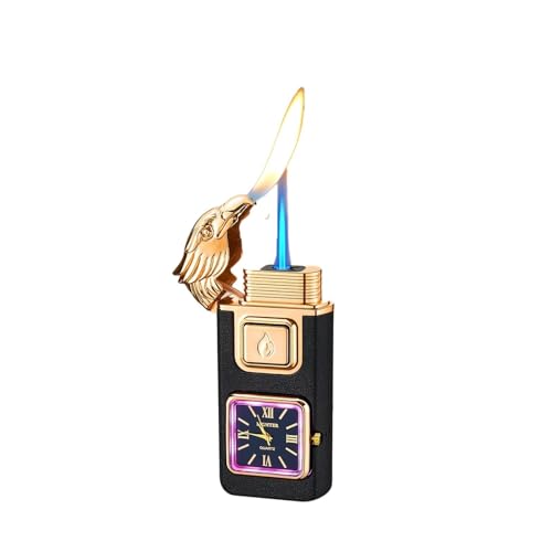 YHBNJIGW Encendedor a Prueba de Viento con Llama Azul de Metal de Estilo Retro, múltiples métodos de Encendido, con un Tanque de Combustible Visible, Adecuado for Regalar al Aire Libre.(Black1)