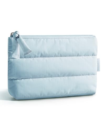 Image of BAGSMART Small Makeup Bag, Machine Washable Puffy Cosmetic Pouch | Soft water-resistant puffy fabric. Compact yet spacious. Zipper pouch Ideal for travel, toiletry, purse storage & gifting