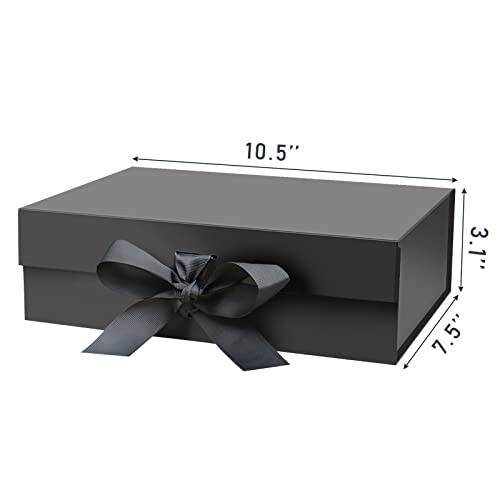 Daiuni 10.5 Inchx7.5 Inchx3.1 Inch Black Magnetic Gift Box With Lid And Ribbon For Presents thumb #1