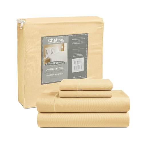 Egyptian Cotton Sheets Queen Size Bed Set, 800 TC Deep Pocket Sheets Queen, All Season Soft Breathable Sateen Weave 4-Piece Sheet & Pillowcase Sets, Fits upto 17",Machine Wash & No Pill - Semolina