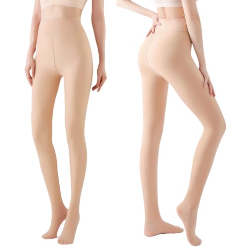 Arkim Collant polaire femme effet Nude transparent, Legging Collants thermiques pour femme - Doublure d'hiver - Faux translucide 0.5, Taille normale, M, Nude,...