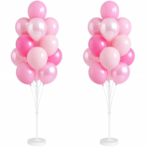 Image of 2 Sets Champagne Gold Balloon Stand Kit-Balloon Column Holder with Metallic Rose Balloons for Birthday, Wedding,Baby Shower,Graduation,Anniversary Party Decorations Centerpiece(Blossom Pink)