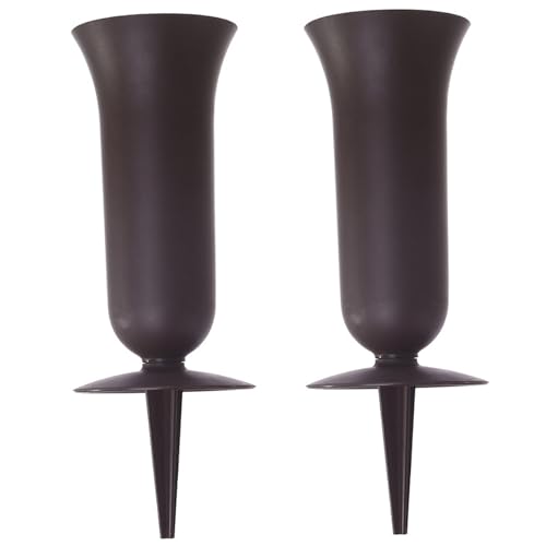Vase funéraire extérieur marron rigide avec piquet d'ancrage robuste x2 - 2